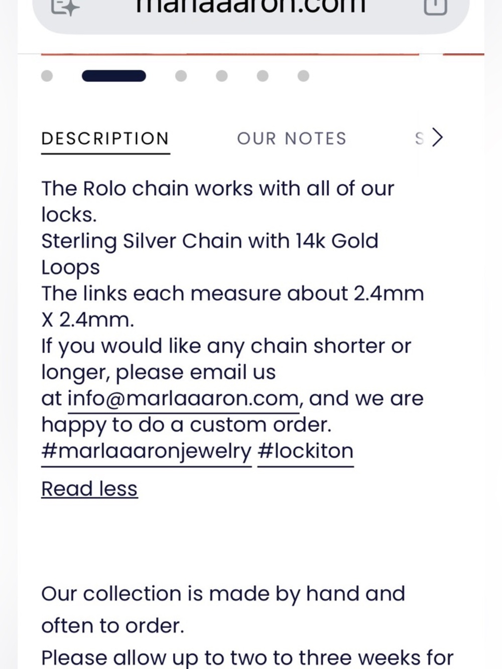 Authentic Marla Aaron Silver Rolo Chain Necklace with Gold Rings - Picture 2 of 6